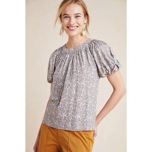 Anthropologie Maeve Linen Leopard Puff Short Sleeve Women’s Top Sz s